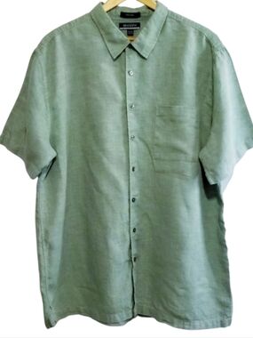BRANDINI Mint Green Casual Short-Sleeve Button-Down Shirt 100% Linen